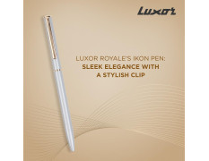 Luxor Royale, Ikon, Ball Pen, Pack of 1, Metallic Shiny Silver Body, Ink Colour- Blue, Gold Trim, Stylish Clip, Sleek & Elegant, The Ultimate Choice For Professional Gifting