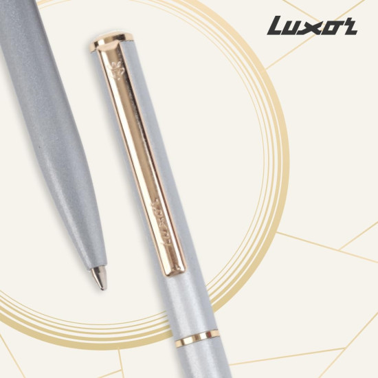 Luxor Royale, Ikon, Ball Pen, Pack of 1, Metallic Shiny Silver Body, Ink Colour- Blue, Gold Trim, Stylish Clip, Sleek & Elegant, The Ultimate Choice For Professional Gifting Luxor Royale, Ikon, Ball Pen, Pack of 1, Metallic Shiny Silver Body, Ink Colour- Blue, Gold Trim, Stylish Clip, Sleek & Elegant, The Ultimate Choice For Professional Gifting