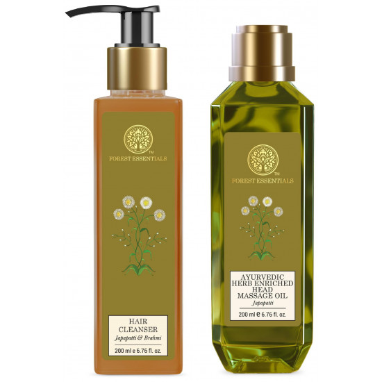 Forest Essentials Ayurvedic Herb Enriched Head Massage Oil Japapatti & Forest Essentials Hair Cleanser Japapatti & Brahmi Combo