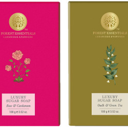 Forest Essentials Luxury Sugar Soap Oudh & Green Tea & Forest Essentials Luxury Sugar Soap Rose & Cardamom Ayurvedic Luxury Handmade Soap Combo