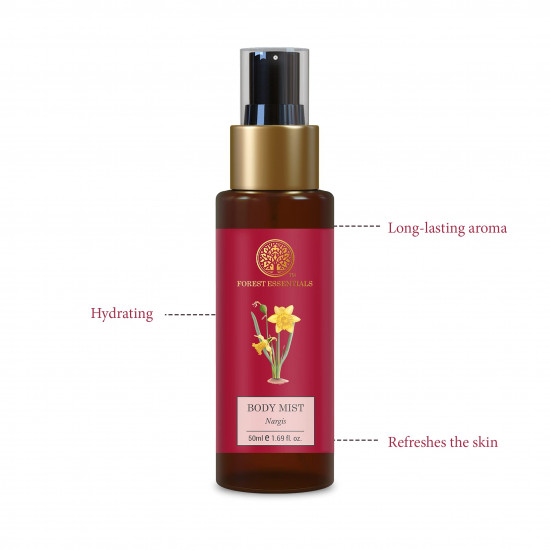 Forest Essentials Travel Size Body Mist Nargis & Forest Essentials Travel Size Facial Tonic Mist Pure Rosewater Combo
