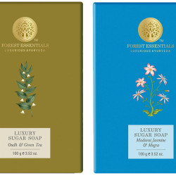 Forest Essentials Luxury Sugar Soap Oudh & Green Tea & Forest Essentials Luxury Sugar Soap Madurai Jasmine & Mogra Combo