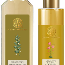 Forest Essentials Silkening Shower Wash Oudh & Green Tea & Forest Essentials Delicate Facial Cleanser Kashmiri Saffron & Neem Combo