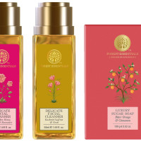 Forest Essentials Luxury Sugar Soap Bitter Orange & Forest Essentials Delicate Facial Cleanser Kashmiri Saffron & Forest Essentials Delicate Facial Cleanser Mashobra Honey, Lemon & Rosewater
