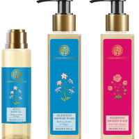 Forest Essentials After Bath Oil Madurai Jasmine & Forest Essentials Silkening Shower Wash Indian Rose Absolute & Forest Essentials Silkening Shower Wash Madurai Jasmine & Mogra