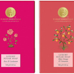 Forest Essentials Luxury Sugar Soap Rose & Cardamom Ayurvedic Luxury Handmade Soap & Forest Essentials Luxury Sugar Soap Bitter Orange & Cinnamon Ayurvedic Combo