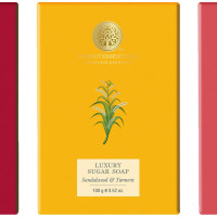 Forest Essentials Luxury Sugar Soap Sandalwood & Forest Essentials Luxury Sugar Soap Bitter Orange & Forest Essentials Luxury Sugar Soap Nargis Ayurvedic Luxury Handmade Soap