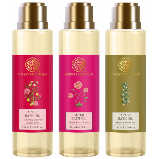 Forest Essentials After Bath Oil Indian Rose Absolute & Forest Essentials After Bath Oil Oudh & Forest Essentials After Bath Oil Iced Pomegranate & Kerala Lime