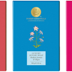 Forest Essentials Luxury Sugar Soap Madurai Jasmine & Forest Essentials Luxury Sugar Soap Bitter Orange & Forest Essentials Luxury Sugar Soap Rose & Cardamom Ayurvedic Luxury Handmade Soap