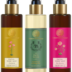 Forest Essentials Facial Tonic Mist Panchpushp & Forest Essentials Facial Tonic Mist Pure Rosewater & Forest Essentials Facial Cleanser Sandalwood & Orange Peel