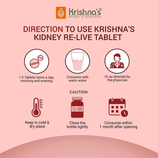 Krishna's Kidney Re-Live Tablet - 80 tab | Enriched with extracts of Punarnava, Arjun Chal, Pushkar Mool, Gokhru & 20 Herbs | Improving Kidney Function | Ayurvedic Health Supplement