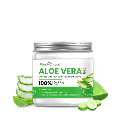 Attar Ayurveda Natural Aloe vera gel for Face, Skin & Hair (200 ml) | With Vit-E and Cucumber extracts | Non-Sticky, Free from Parabens, Silicon, Mineral oil