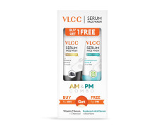 VLCC Vitamin C & Charcoal Serum Facewash - 150 ml for Oil Control & Brightening for AM | with Free Hyaluronic Acid & Aloe Vera Serum Facewash - 150 ml to Strengthen Skin Barrier for PM (B1G1)