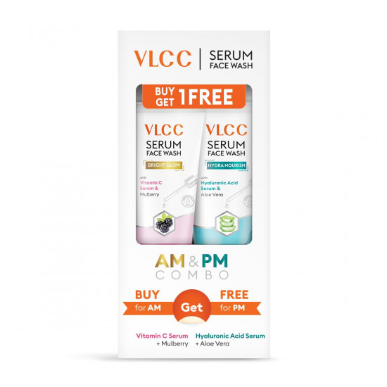VLCC Vitamin C & Mulberry Serum Facewash - 150 ml to Reduce Blemishes & Brighten for AM | with Free Hyaluronic Acid & Aloe Vera Serum Facewash - 150 ml to Strengthen Skin Barrier for PM (B1G1)
