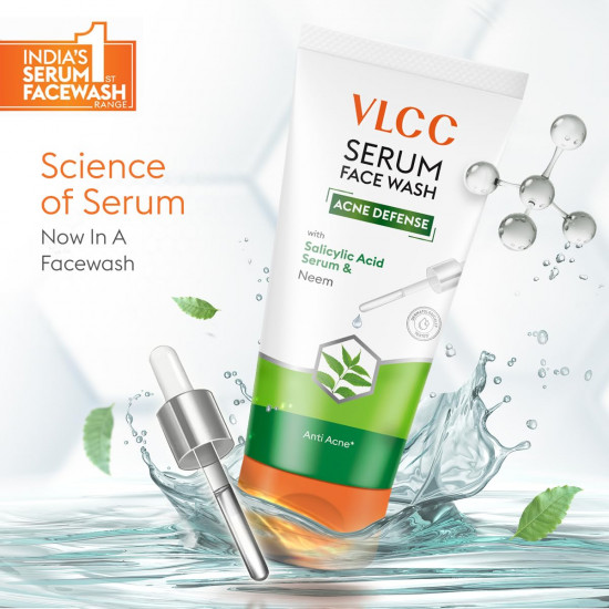 VLCC Serum Facewash - 100ml | with Salicylic Acid Serum to Unclog Pores & Neem to Prevent Acne | Dermatologically Tested | Kills 99% germs that cause acne