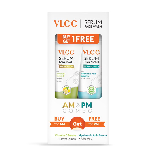 VLCC Vitamin C & Meyer Lemon Serum Facewash - 150 ml to Reduce Pigmentation & Brighten for AM | with Free Hyaluronic Acid & Aloe Vera Serum Facewash - 150 ml to Strengthen Skin Barrier for PM (B1G1)