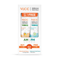 VLCC Salicylic Acid & Orange Peel Serum Facewash - 150 ml for Deep Pore Cleansing for AM | with Free Hyaluronic Acid & Aloe Vera Serum Facewash - 150 ml to Strengthen Skin Barrier for PM (B1G1)
