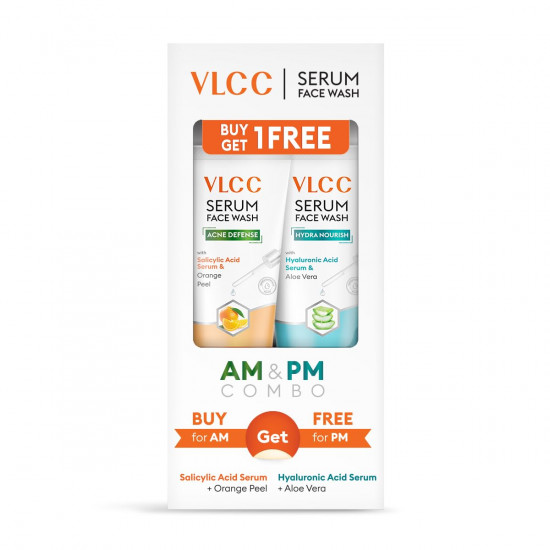 VLCC Salicylic Acid & Orange Peel Serum Facewash - 150 ml for Deep Pore Cleansing for AM | with Free Hyaluronic Acid & Aloe Vera Serum Facewash - 150 ml to Strengthen Skin Barrier for PM (B1G1)