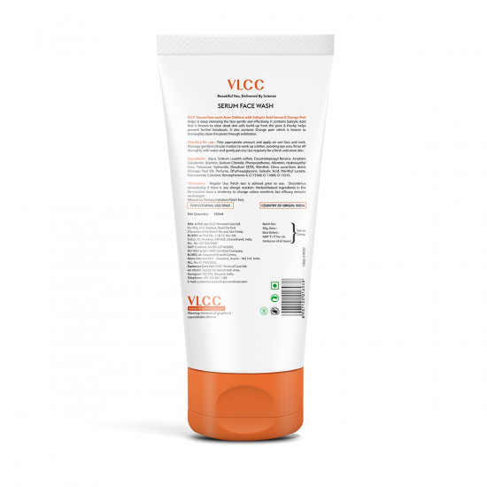 VLCC Serum Facewash - 100ml | with Salicylic Acid Serum to Unclog Pores & Orange Peel for Deep Pore Cleansing Skin and Gently Exfoliates | Dermatologically Tested