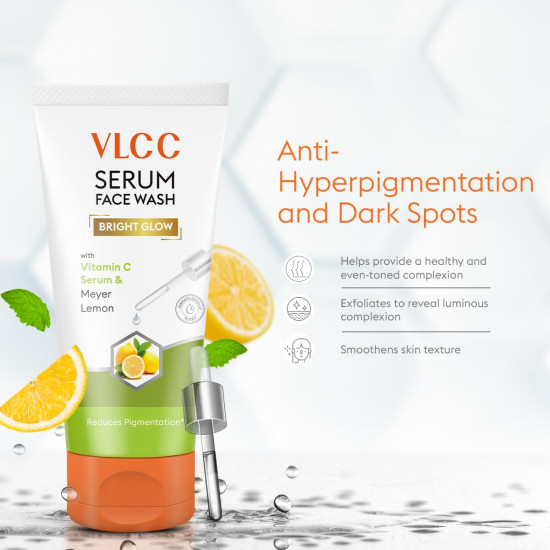 VLCC Serum Facewash - 100ml | with Vitamin C Serum Rich in Antioxidants & Meyer Lemon to Reduce Hyperpigmentation & Bright Glow | Dermatologically Tested