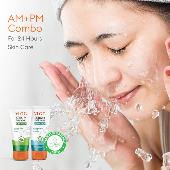 VLCC Salicylic Acid & Neem Serum Facewash - 150 ml to Prevent Acne for AM | with Free Hyaluronic Acid & Aloe Vera Serum Facewash - 150 ml to Strengthen Skin Barrier for PM (B1G1)