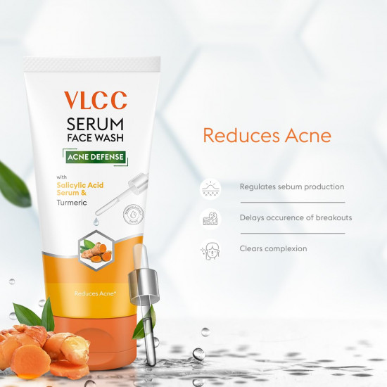 VLCC Serum Facewash - 100ml | with Salicylic Acid Serum to Unclog Pores & Turmeric to Reduce Active Acne | Dermatologically Tested | Kills 99% germs that cause acne