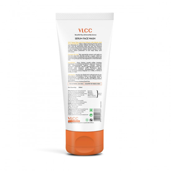 VLCC Serum Facewash - 100ml | with Salicylic Acid Serum to Unclog Pores & Turmeric to Reduce Active Acne | Dermatologically Tested | Kills 99% germs that cause acne