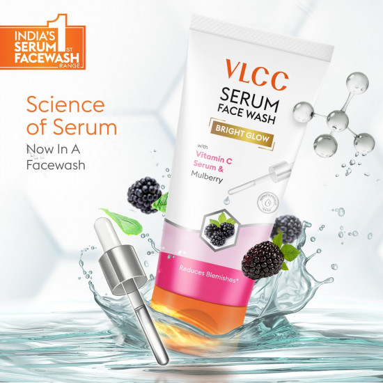 VLCC Serum Facewash - 100ml | with Vitamin C Serum Rich in Antioxidants & Mulberry Extract to Reduce Blemishes & Bright Glow | Dermatologically Tested