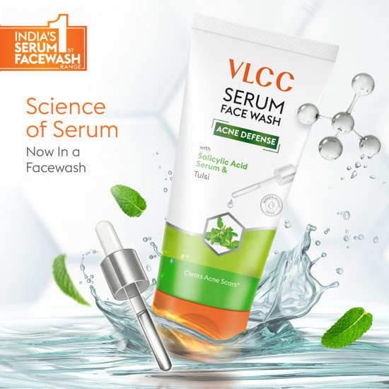 VLCC Serum Facewash - 100ml | with Salicylic Acid Serum to Unclog Pores & Tulsi to Clears Acne Scars | Dermatologically Tested | Kills 99% germs that cause acne