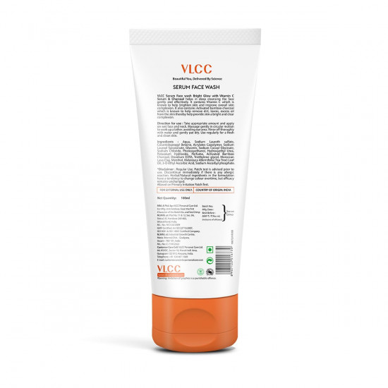 VLCC Serum Facewash - 100ml | with Vitamin C Serum Rich in Antioxidants & Charcoal for Oil Control and Detoxifies Skin & Bright Glow | Dermatologically Tested
