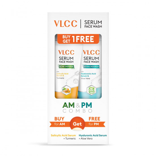 VLCC Salicylic Acid & Turmeric Serum Facewash - 150 ml to Reduce Acne for AM | with Free Hyaluronic Acid & Aloe Vera Serum Facewash - 150 ml to Strengthen Skin Barrier for PM (B1G1)