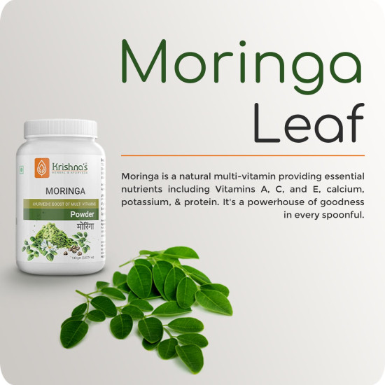 Krishna's Herbal & Ayurveda Pure Moringa Leaf Powder (100gms), Drumstick Leaf Powder Good for Hair, Skin and Immunity, Rich in Multivitamins