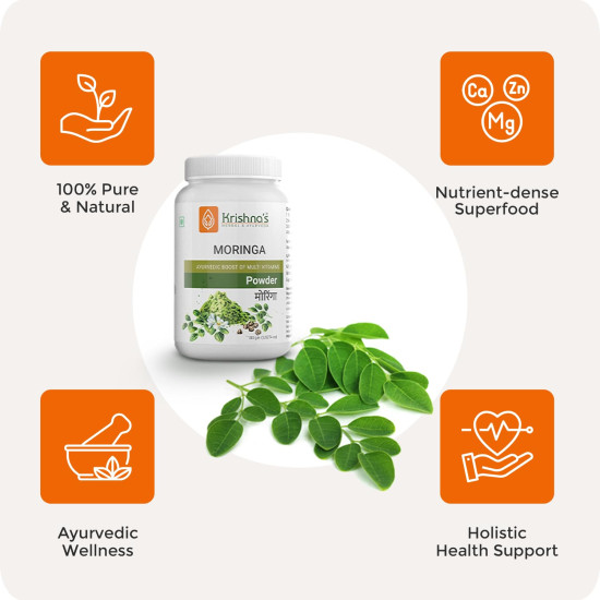 Krishna's Herbal & Ayurveda Pure Moringa Leaf Powder (100gms), Drumstick Leaf Powder Good for Hair, Skin and Immunity, Rich in Multivitamins