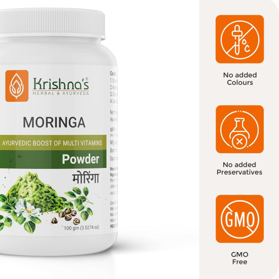 Krishna's Herbal & Ayurveda Pure Moringa Leaf Powder (100gms), Drumstick Leaf Powder Good for Hair, Skin and Immunity, Rich in Multivitamins