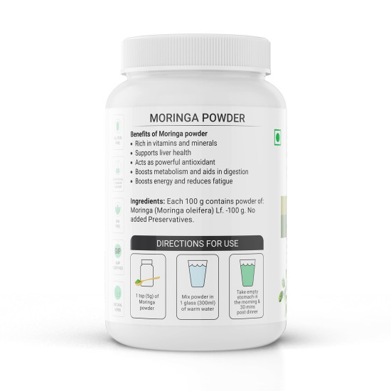 Krishna's Herbal & Ayurveda Pure Moringa Leaf Powder (100gms), Drumstick Leaf Powder Good for Hair, Skin and Immunity, Rich in Multivitamins