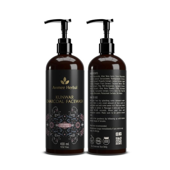 Avimee Herbal Kunwar Charcoal Face Wash I For Oil & Dust Free Skin That Glows From Within | Deep Cleaning With Activated Charcoal & Neem Extracts | 400 ml Avimee Herbal Kunwar Charcoal Face Wash I For Oil & Dust Free Skin That Glows From Within | Deep Cleaning With Activated Charcoal & Neem Extracts | 400 ml