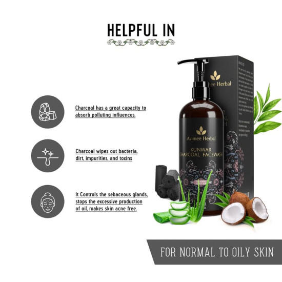 Avimee Herbal Kunwar Charcoal Face Wash I For Oil & Dust Free Skin That Glows From Within | Deep Cleaning With Activated Charcoal & Neem Extracts | 400 ml Avimee Herbal Kunwar Charcoal Face Wash I For Oil & Dust Free Skin That Glows From Within | Deep Cleaning With Activated Charcoal & Neem Extracts | 400 ml