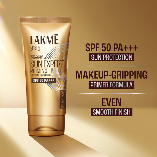 Lakme Sun Expert Primer + Sunscreen, SPF 50 PA+++ for UVA/B, mattifying for makeup lovers