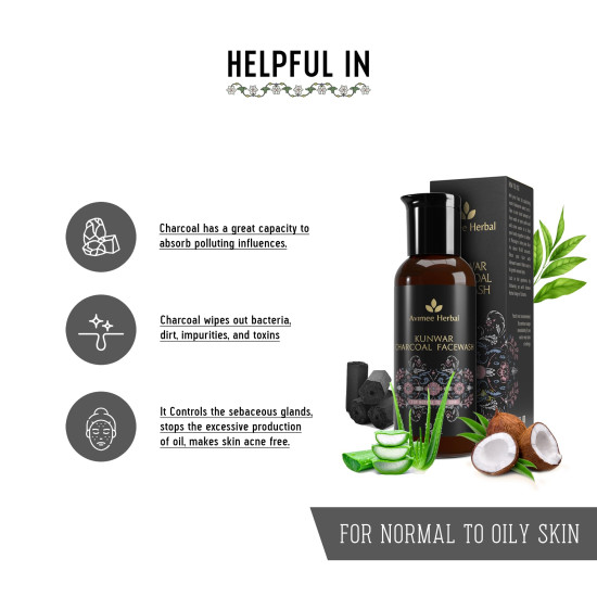 Avimee Herbal Kunwar Charcoal Facewash | For Oil & Dust Free Skin That Glows From Within | Deep Cleaning With Activated Charcoal & Neem Extracts (50 ml)