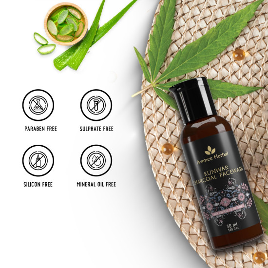 Avimee Herbal Kunwar Charcoal Facewash | For Oil & Dust Free Skin That Glows From Within | Deep Cleaning With Activated Charcoal & Neem Extracts (50 ml)