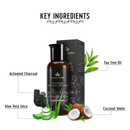 Avimee Herbal Kunwar Charcoal Facewash | For Oil & Dust Free Skin That Glows From Within | Deep Cleaning With Activated Charcoal & Neem Extracts (50 ml)