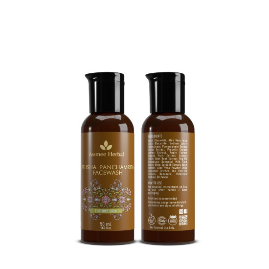 Avimee Herbal Prusha Panchamrita Face Wash | For Normal to Dry Skin | With Real Panchamrita To Gently Cleanse You Skin Leaving It Moisturized (50 ml)