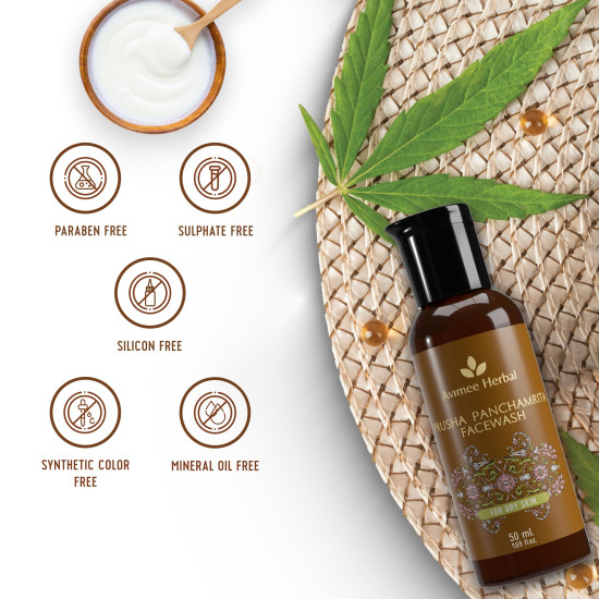 Avimee Herbal Prusha Panchamrita Face Wash | For Normal to Dry Skin | With Real Panchamrita To Gently Cleanse You Skin Leaving It Moisturized (50 ml)