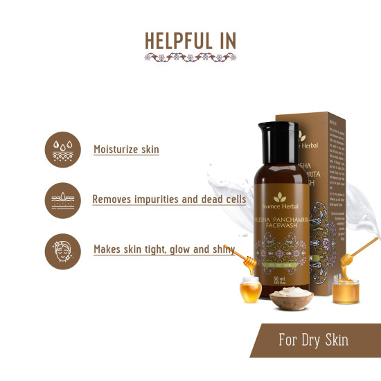 Avimee Herbal Prusha Panchamrita Face Wash | For Normal to Dry Skin | With Real Panchamrita To Gently Cleanse You Skin Leaving It Moisturized (50 ml)