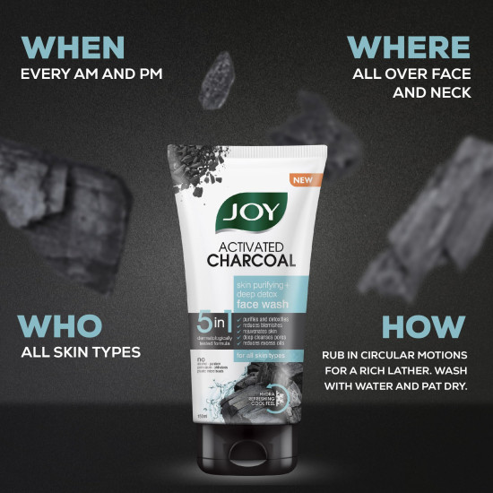 Joy Activated Charcoal Face Wash for Oily Skin 150ml x 2 | Controls Oil & Removes Dirt & Blackheads | Fights Pollution, Reduces Acne & Pimples For a Clearer & Smoother Skin