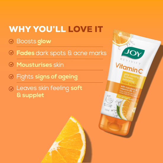 Joy Vitamin C Brightening Face Wash For Bright and Glowing Face 150ml x 2 | Fades Blemishes and Restores Skin Barrier | Gentle Cleanser for All Skin Types