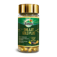 Zandu Shilajit Gold Plus| | 100% Pure Himalayan Shilajit + 24K Gold + 9 powerful herbs | Enhances strength, stamina, vigour, vitality and power | Scientifically tested advanced formula | 60 Caps