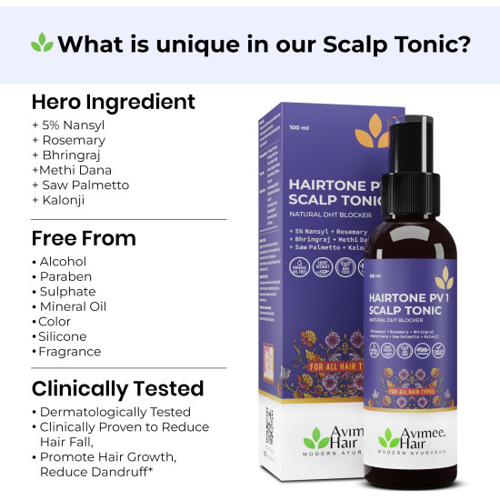 Avimee Herbal Hair Fall Kit | For Hair Growth and Nourishment | Keshpallav Hair Oil, 100ml | Shakuntala Hair Cleanser Shampoo, 200ml | Hairtone PV1 Scalp Spray, 100ml | Hair Care Combo