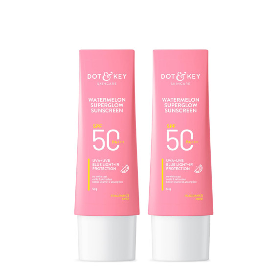 Dot & Key Watermelon Hyaluronic Cooling Sunscreen SPF 50 PA+++ Combo (Pack of 2, 50gm each) | For Oily, Normal & Combination Skin | UV + Blue Light Protection | Lightweight | No White Cast