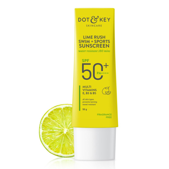 Dot & Key Lime Rush Swim + Sports Sunscreen SPF 50 PA++++ | Water Resistant & Sweat Resistant Sunscreen | UV/UVA Protect | No White Cast | Prevents Tan | For All Skin Types | For Women & Men